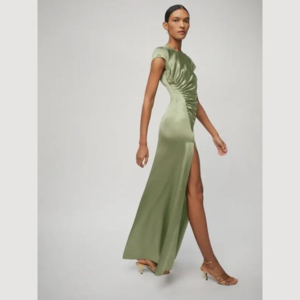 NWT Reformation Birch Dress 100%  Silk Artichoke Green 12